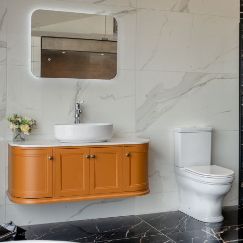 Kingsbury Classic Curved 1200mm Wall Mounted Vanity Unit with Marble Worktop - Middle Buff