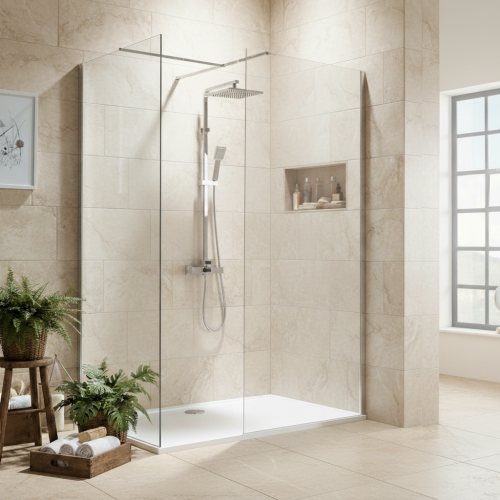 Kiimat Complete 900mm Walk In Shower Bundle with Chrome Shower