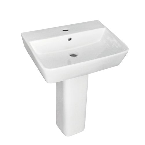 Enzo2 Square 1 Tap Hole Basin & Full Pedestal - 550mm (10822)