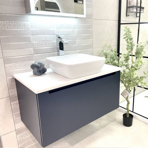 Josef Martin Linea 800mm Wall Mounted Vanity Unit & Pebble Worktop - Basalt (15681)