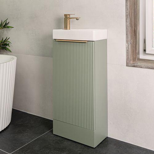 Josef Martin Fluted 400mm Cloakroom Vanity Unit & Basin - Reed Green (21161)