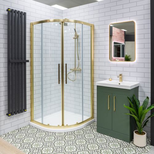 Hudson Reed 900mm Quadrant Shower Enclosure with Square Handle - Brushed Brass