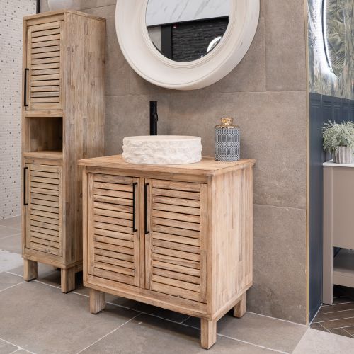 Merida 800 Floorstanding 2 Louvered Door Solid Teak Vanity Unit