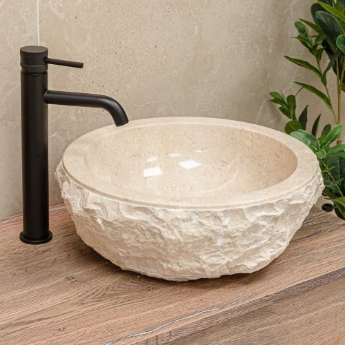 Aruba Carved Natural Stone Basin  - 50x50x25cm - Ivory