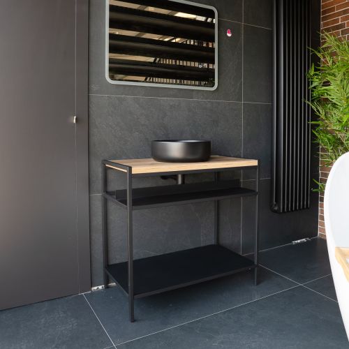 Lisboa 840 Floorstanding Matt Black Metal & Wood Washstand