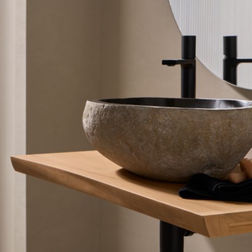 Stonix Carved Natural Stone Basin  - 42x38x15cm - Dark grey