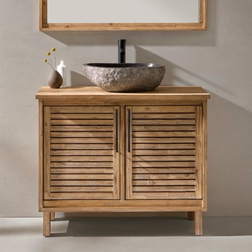 Merida 1000 Floorstanding 2 Louvered Door Solid Teak Vanity Unit