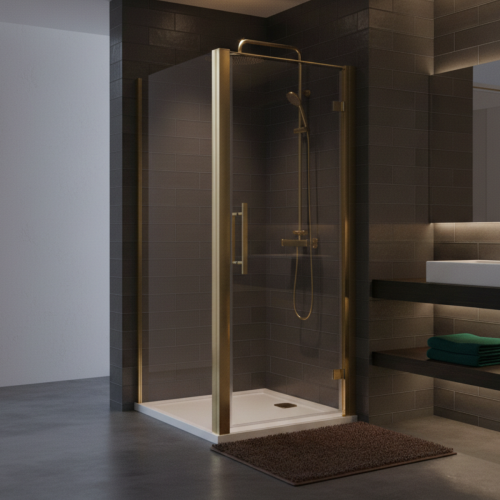 Hudson Reed 900mm Hinged Shower Door with Square Handle with 800mm Side Panel - Brushed Brass
