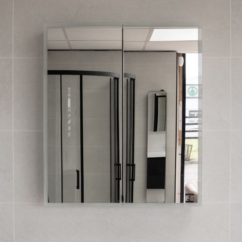 Bella LED Mirror Cabinet 700 x 600mm Double Door and Shaver - Matt Silver