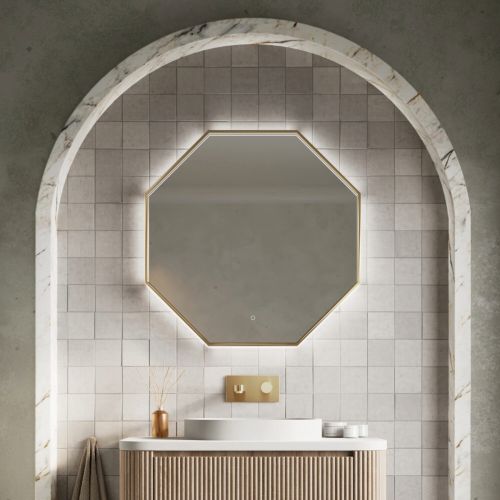 Passa Octagonal LED Mirror 800 × 800mm - Brushed Brass