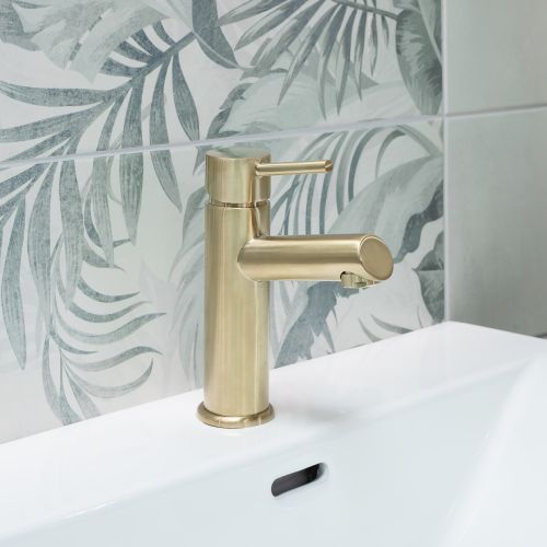 Nuie Navala Basin Mixer with Push Waste - Brushed Brass