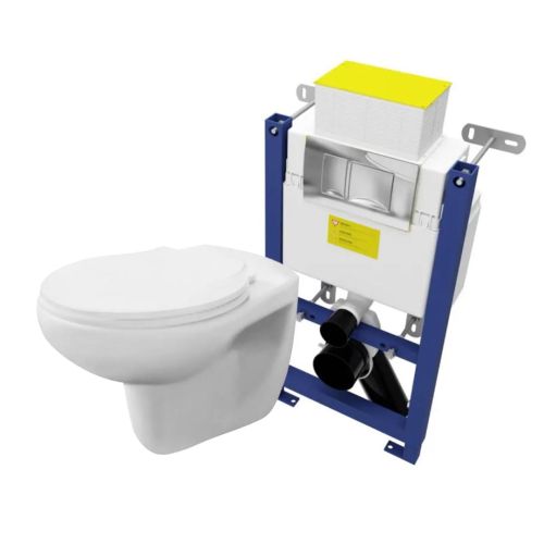Nuie Melbourne Wall Hung Toilet with San 140 85cm Wall Hung Frame and Chrome Flush Plate