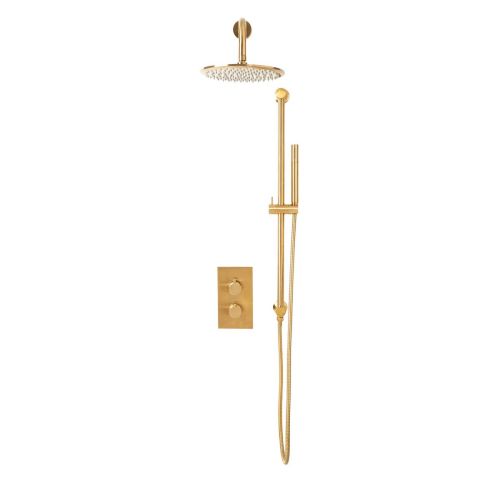 Eliseo Ricci Exclusiv Round Handle, Head & Handset Riser Shower - Brushed Brass (13011)