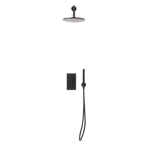 Eliseo Ricci Exclusiv Round Handle, Head & Mounted Bracket Riser Shower - Black (13013)