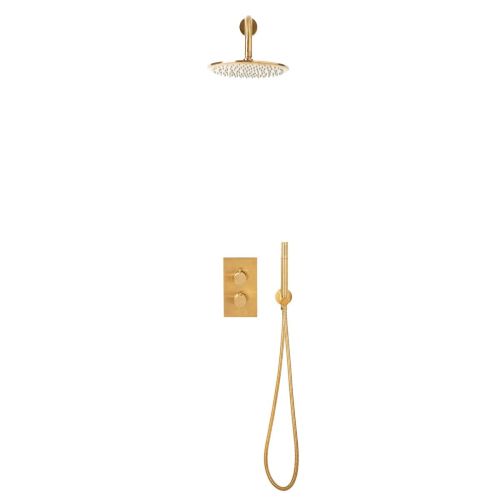 Eliseo Ricci Exclusiv Round Handle, Head & Mounted Bracket Riser Shower - Brushed Brass (13014)