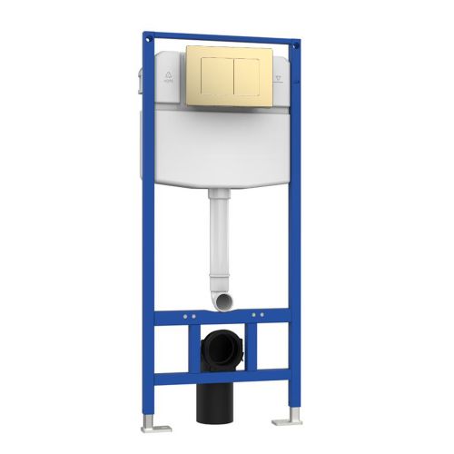 Objekt Ceramica 1.13m Slim Line Wall Hung WC Frame with Brushed Brass Flush Plate