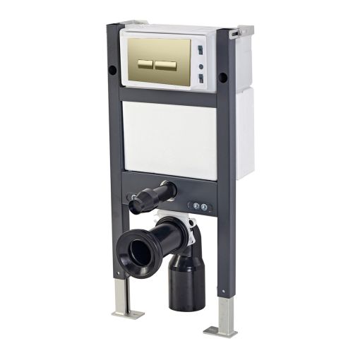 Objekt Ceramica 1.13m Wall Hung Toilet Frame with Brushed Brass Flush Plate