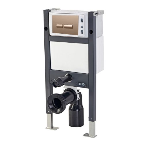Objekt Ceramica 1.13m Wall Hung Toilet Frame with Brushed Bronze Flush Plate