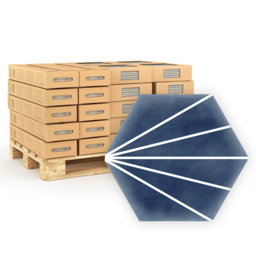 Palm Stripe Blue Marine 14 x 16cm Porcelain Hexagon Tile  - 56.43sqm Pallet