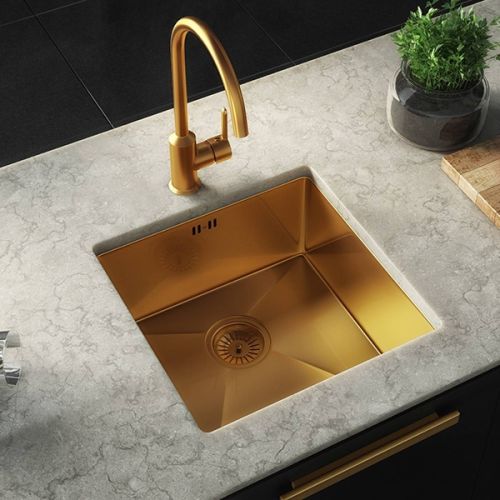 Elite Single Bowl Inset or Undermounted Stainless Steel Kitchen Sink & Waste - Gold Finish (1473)