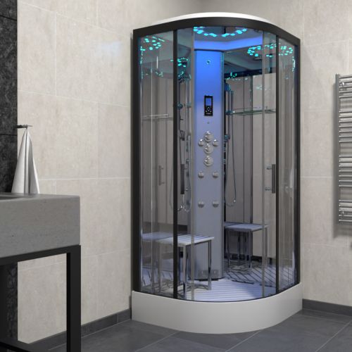 Insignia Quadrant Platinum Steam Shower Cabin 900 X 900 Black Frame