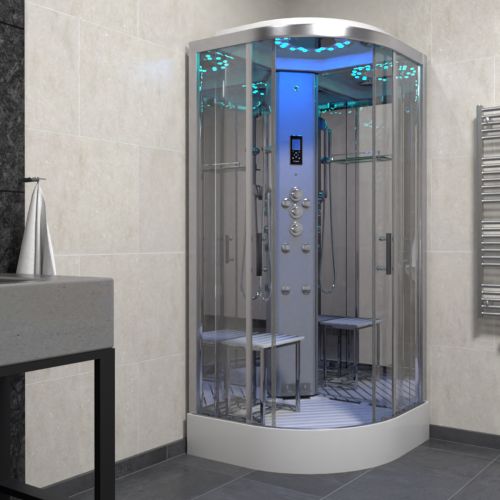 Platinum Steam Shower 800x800mm - Chrome Frame/Clear Glass - Mirror