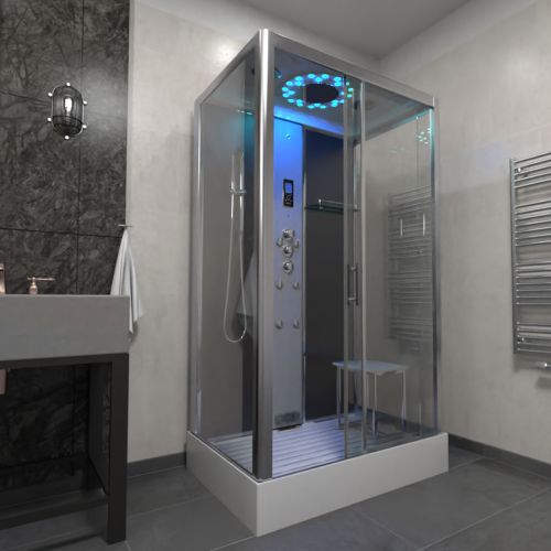 Insignia Platinum Steam Shower 1050 x 850mm - Chrome Frame - Black Carbon