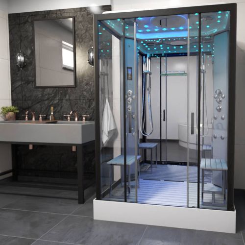 Insignia Platinum 1400 x 900mm Twin Shower Steam Shower Cabin - Black (15557)