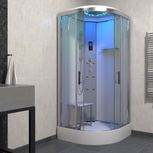 Insignia Platinum 900mm Quadrant Steam Shower - Chrome Frame/Clear Glass