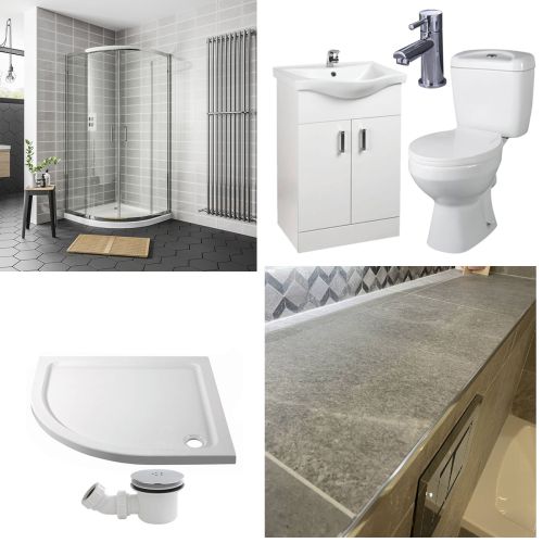 Paris Quadrant En-suite Pack with Stonehenge Grey Wall & Floor Tile