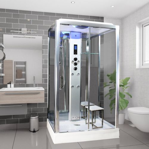 Insignia Premium 1150 x 850mm Rectangle Steam Shower Cabin - Chrome (15546)