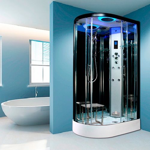 Insignia Premium 1200x800mm Quadrant Steam Shower Enclosure with Black Frame- Right Hand - Black Carbon