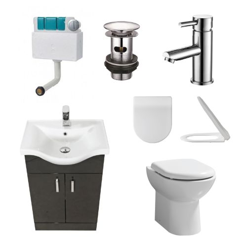 Paris Vanity Unit & WC Run including Toilet & Tap - Gloss Anthracite