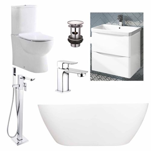 Quito Complete Freestanding Vanity Bath Suite - Gloss White (20555)