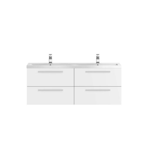 Hudson Reed Quartet 1440mm Wall Mounted Double Vanity Unit & Basin - Gloss White QUA001 (8225)