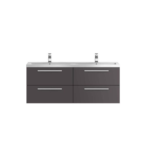 Hudson Reed Quartet 1440mm Wall Mounted Double Vanity Unit & Basin - Gloss Grey QUA002 (8219)