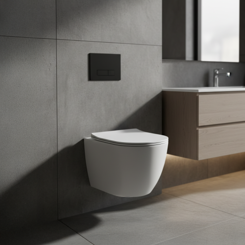 Remo Wall Hung Toilet & SAN85 1.1m Wall Hung WC Frame Deal & Black Flush Plate (21449)