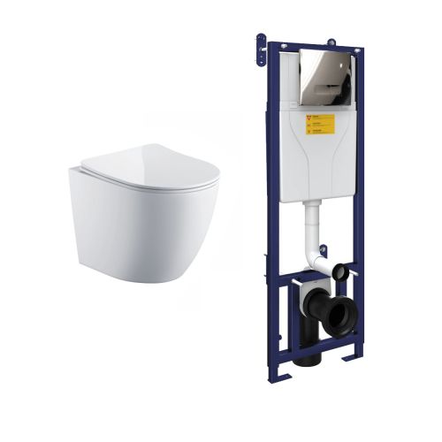 Remo Wall Hung Toilet & SAN85 1.1m Wall Hung WC Frame Deal & Chrome Flush Plate (21446)