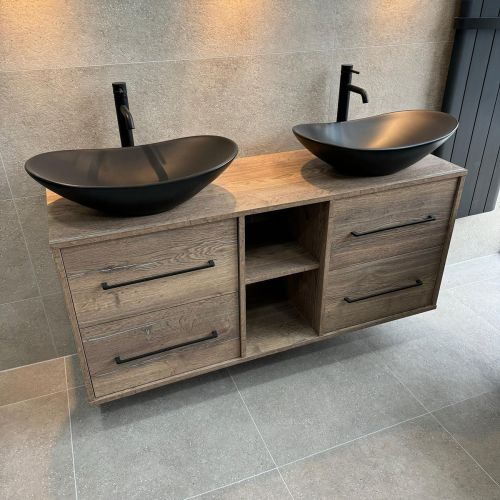 Josef Martin 1400mm Remo Wall Hung Vanity Unit & Worktop - Pewter Oak