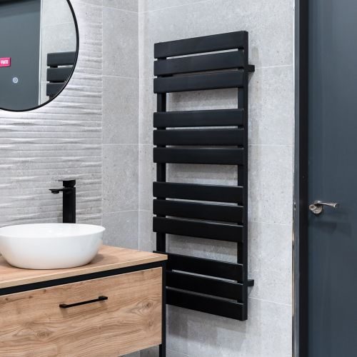 Avola 1124 x 500mm Designer Heated Towel Rail - Black