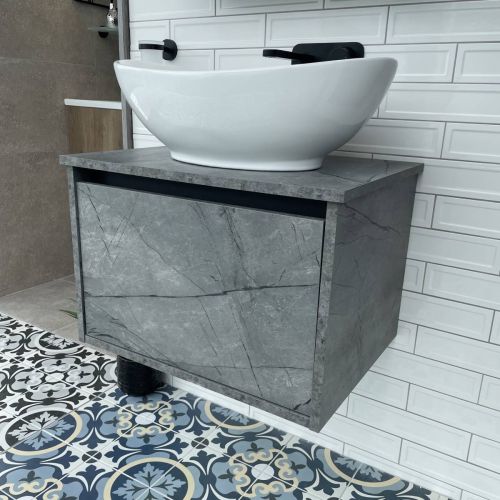 Josef Martin Roma 600mm Wall Mounted Vanity Unit & Worktop - Marble Grey (13634)