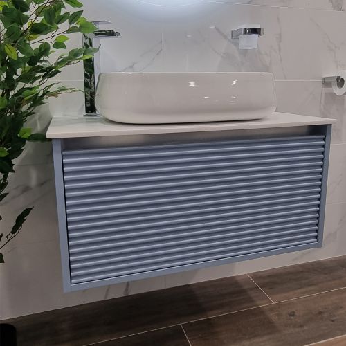 Josef Martin Roma 600mm Reeded Wall MountedÂ Vanity Unit & Solaris Worktop - James Blue (15722)