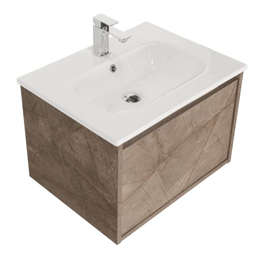 Josef Martin Roma 600mm Wall Mounted 1 Drawer Vanity Unit & Slimline Basin - Marble Gold 