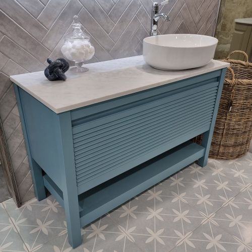 Josef Martin Roxbury 1200mm Floorstanding Reeded Vanity Unit & Pebble Worktop - Blue Gum (15707)