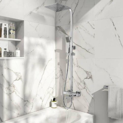 Block Square Rigid Riser Shower with Bath Filler (13348)