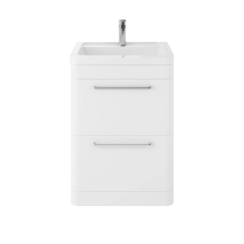 Hudson Reed Solar 600mm Floorstanding Vanity Unit & Ceramic Basin - Pure White SOL101A (13497)