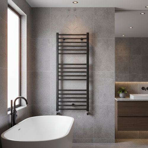 Eliseo Ricci Straight Heated Towel Rail 1200mm x 500mm - Matt Black