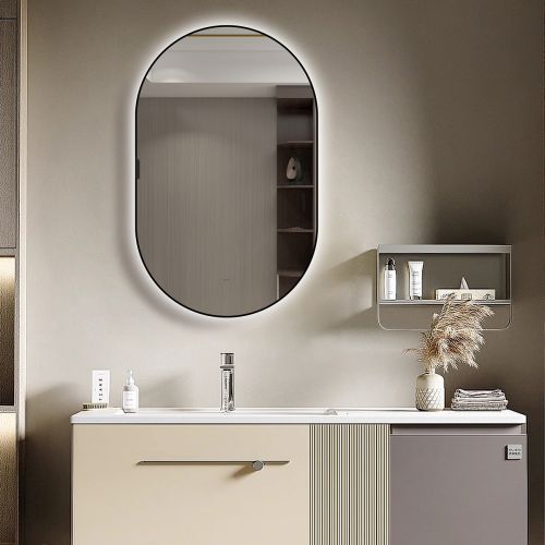 Tablet Backlit LED Mirror Cabinet 800 x 500mm with Demister - Black