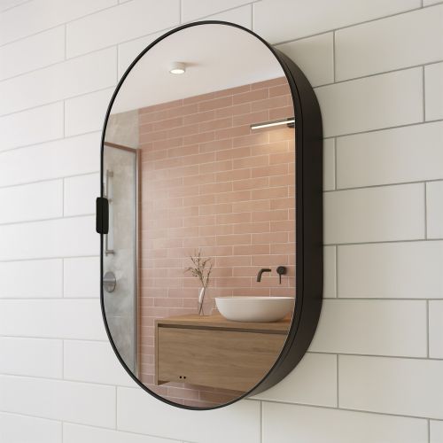 Black Tablet Backlit LED Mirror Cabinet 800 x 500mm with Demister