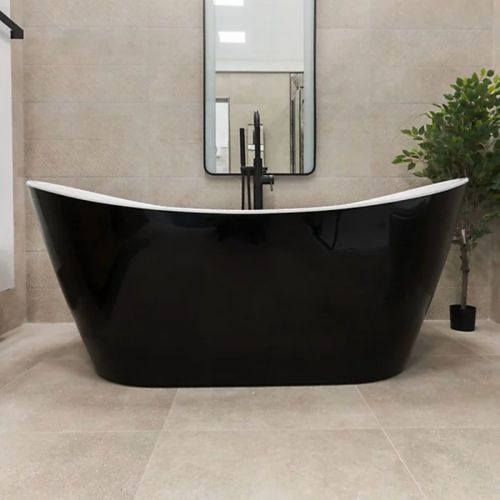Viktor Benson Taha 1500mm Freestanding Bath - Black with White Waste